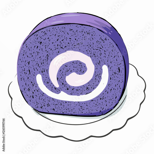 Illustration of Ube Roll Cake on a Plain Background