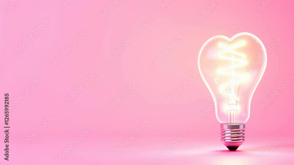 Glowing light bulb in shape of heart on pink background with copy space. Heart shaped light bulb illuminating. Video concept of Valentine's Day, love, wedding, romance. Footage design for screensaver. Glowing light bulb in shape of heart on pink background with copy space. Heart shaped light bulb illuminating. Video concept of Valentine's Day, love, wedding, romance. Footage design for screensaver.
