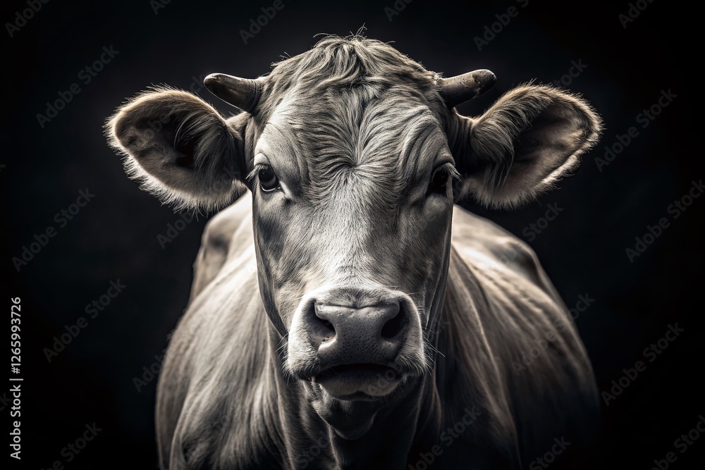 Monochrome Cow in Low Light - Dramatic Black and White Cattle Photography Monochrome Cow in Low Light - Dramatic Black and White Cattle Photography