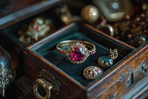 Wallpaper Mural A ruby ring inside an heirloom chest with other vintage jewelry pieces Torontodigital.ca