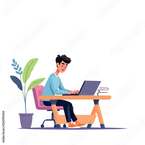Freelancer working on laptop, typing, coding, studying, elearning