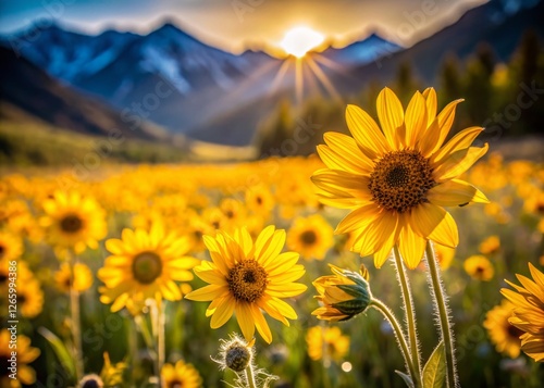 Montana Wildflowers: Arrowleaf Balsamroot Field with Bokeh, Convict Lake photo