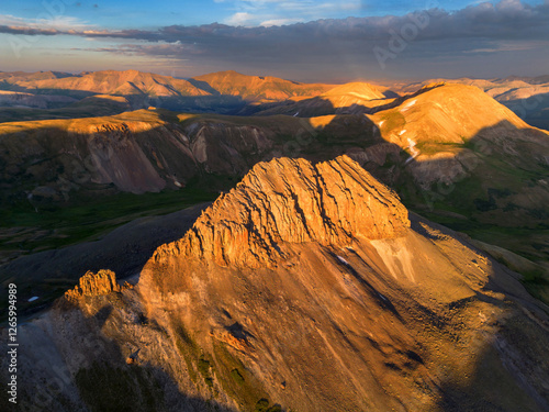 Aireal view of San Juan mountains Colorado at sunrise photo