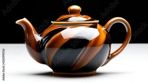 This beautiful teapot features an eye-catching spiraled design in black and orange hues, perfect for brightening up your tea-drinking experience.
