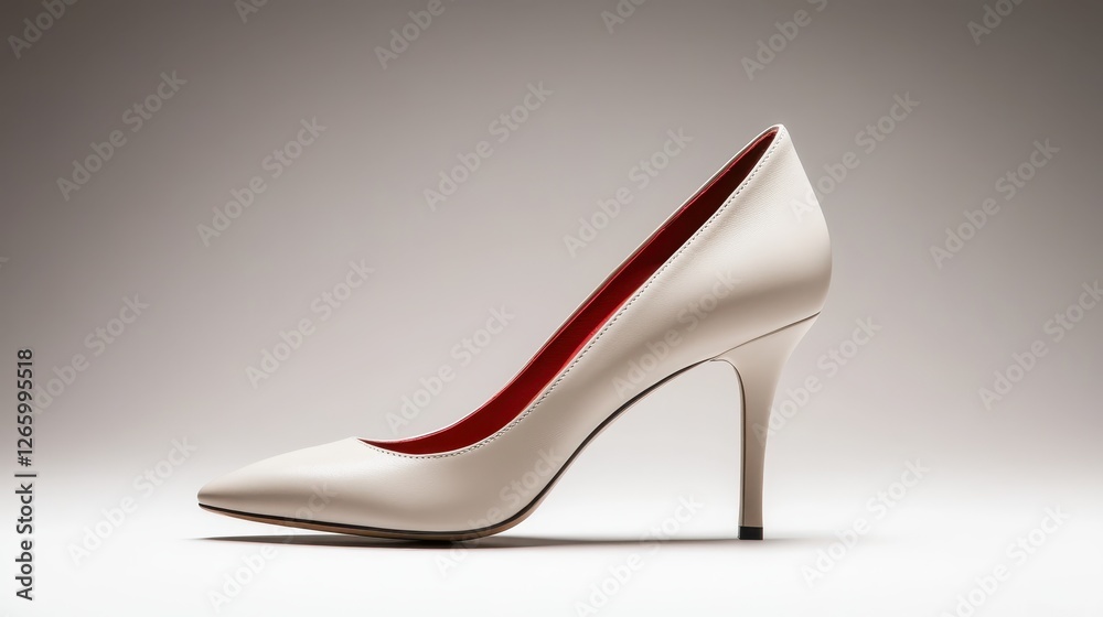Obraz premium This elegant white high heel shoe showcases a bold red interior, representing a perfect blend of style and sophistication suitable for a variety of occasions in fashion.