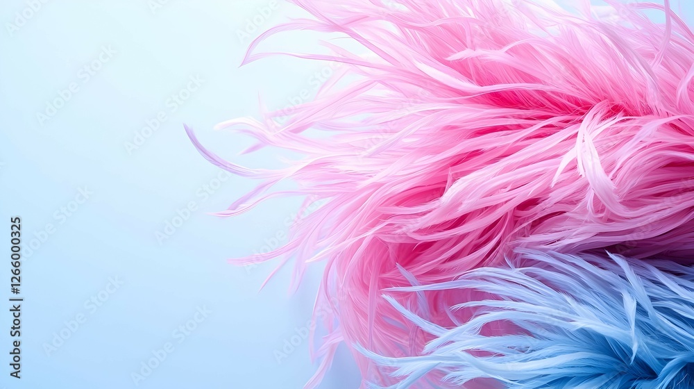 Pink and Blue Pastel Feathers on Light Blue Background Pink and Blue Pastel Feathers on Light Blue Background