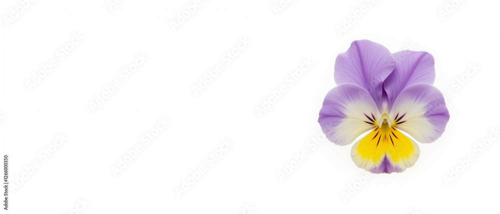 Vibrant purple pansy flower with yellow details against a clean white background exuding freshness and beauty representing seasonal flower bloom Vibrant purple pansy flower with yellow details against a clean white background exuding freshness and beauty representing seasonal flower bloom