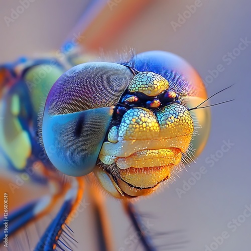 Colorful Macro Shot of Dragonfly Face with Intricate Details photo