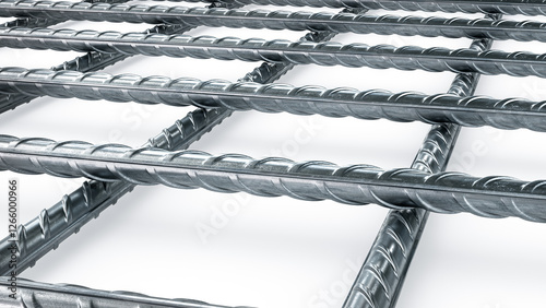 Steel rods mesh used in construction to reinforce concrete. 3d rendering