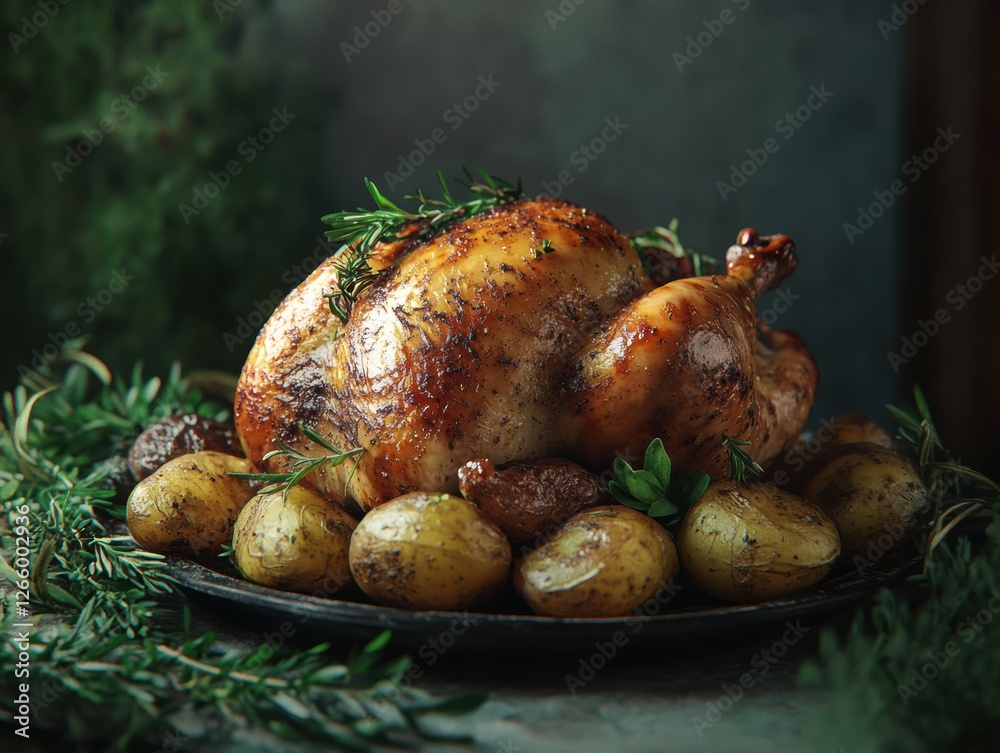 custom made wallpaper toronto digitalJuicy roasted chicken garnished with herbs and served with golden potatoes on a rustic table