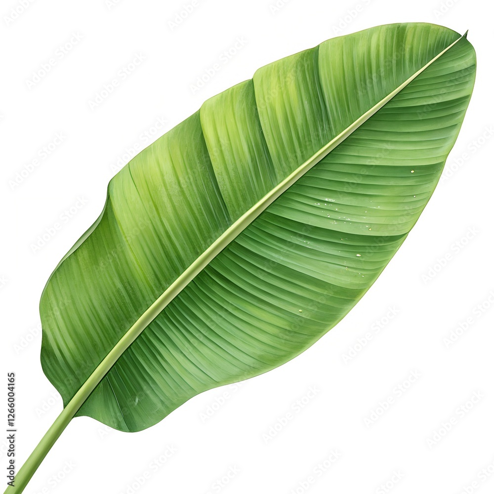 Vibrant Tropical Leaf in 4K: Fresh, Detailed, and Glossy Green Foliage on Pure White Background for Aesthetic Appeal Vibrant Tropical Leaf in 4K: Fresh, Detailed, and Glossy Green Foliage on Pure White Background for Aesthetic Appeal