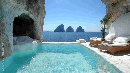 Luxury cliffside pool with cave view, perfect for relaxation photo