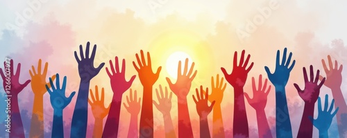 Celebrate unity and joy with this vibrant depiction of hands raised in the air during the Holi festival. A symbol of togetherness and cultural festivity.
