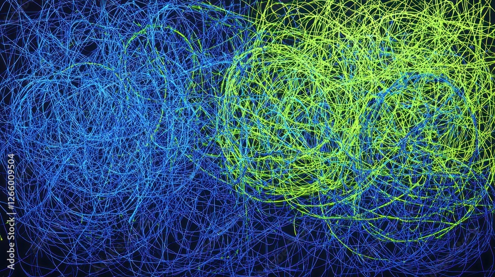 Fototapeta premium Abstract tangled lines, vibrant colors, dark background, design element