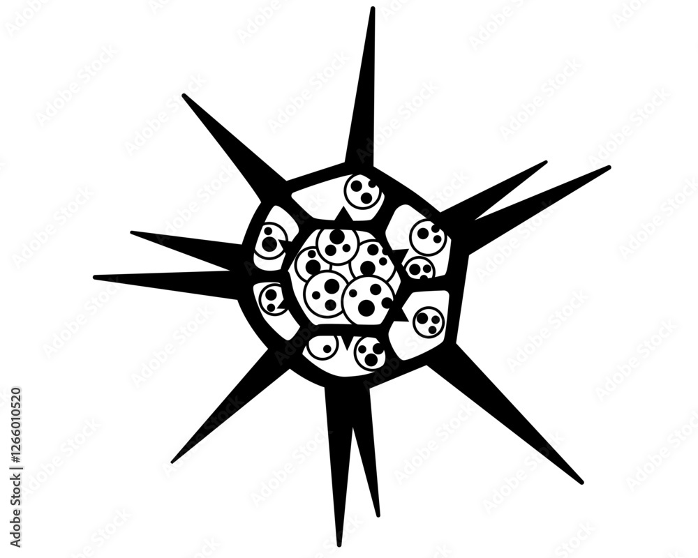 Obraz premium Dictyocha - microscopic unicellular algae plant - vector line picture for logo or pictogram. Microorganism silicoflagellate in sea water, plankton for identity or sign. 