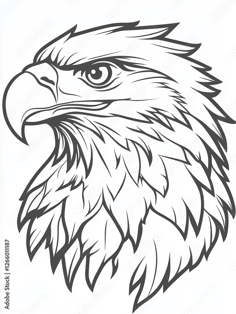 Fototapeta premium Majestic Eagle Head Sketch Showcasing Intricate Feather Details and Piercing Eyes Against a Minimalist Background