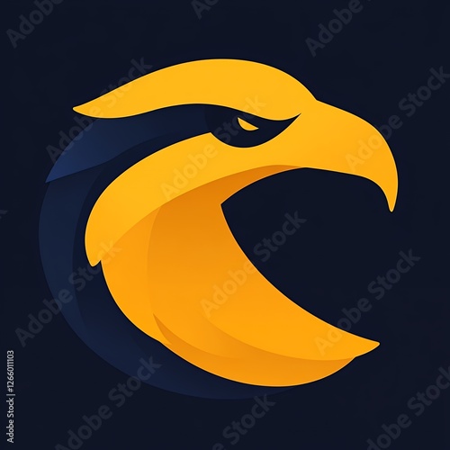 Eagle Silhouette Design in Bold Yellow and Dark Blue Colors on a Black Background Showcasing Fierce Expression and Modern Aesthetics photo