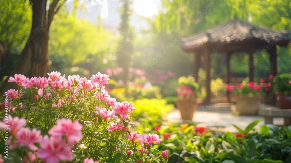 Fototapeta premium Beautiful garden with colorful flowers.