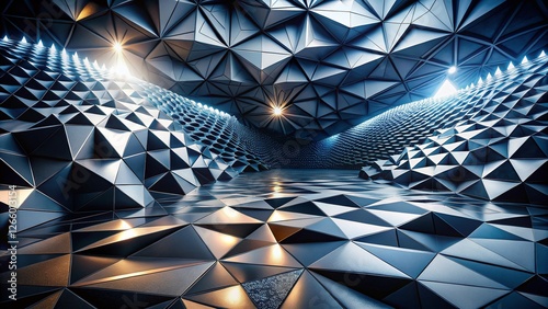 Panoramic 3D Rendered Black and White Abstract Background