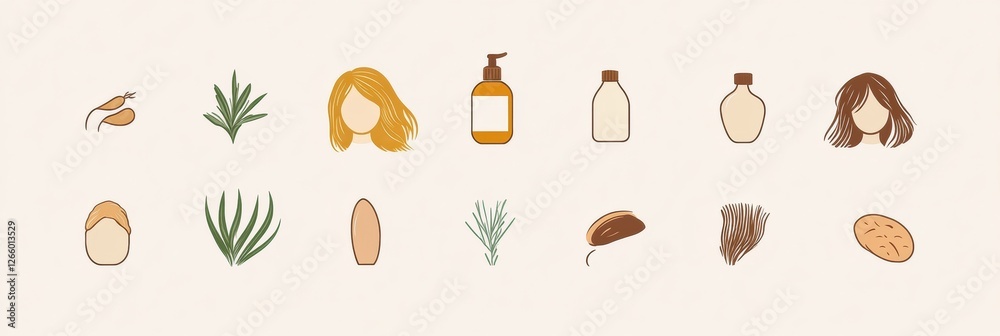 Exploring minimalistic icons that illustrate causes of hair loss including stress, hormones, and diet. Generative AI Exploring minimalistic icons that illustrate causes of hair loss including stress, hormones, and diet. Generative AI