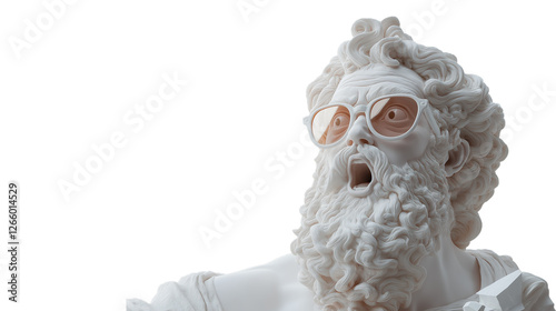 Sculpture of Zeus with Shocked Expression and Sunglasses, Isolated on Transparent Background, Perfect For Advertising photo