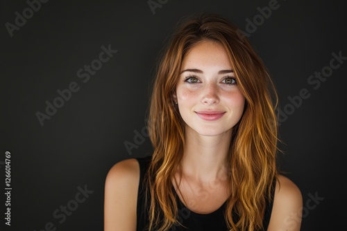 Natural Portrait of Young Woman with Long Hair and Radiant Smile