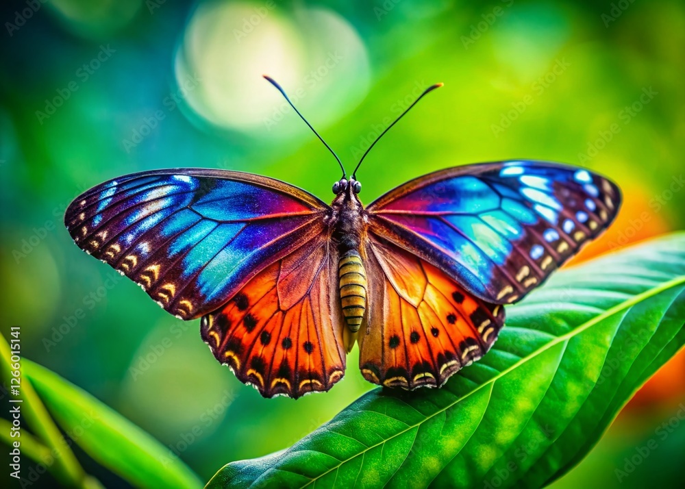 Panoramic Close-Up of Butterfly on Leaf: Vibrant Nature Photography Panoramic Close-Up of Butterfly on Leaf: Vibrant Nature Photography