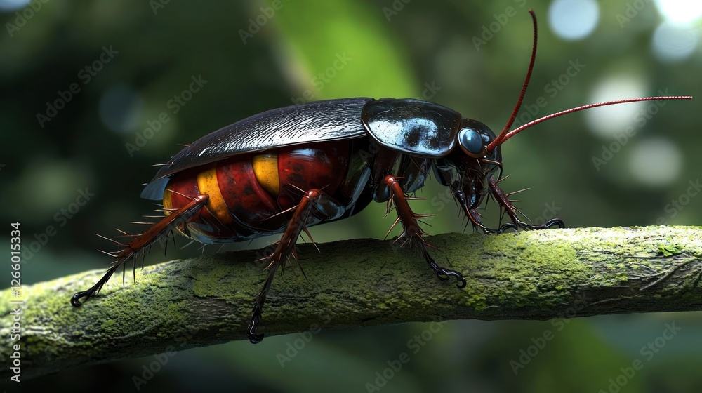 Naklejka premium Colorful Beetle On Branch In Rainforest