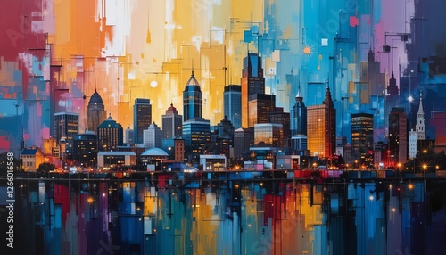 Nashville, Tennessee City Skyline abstract painting