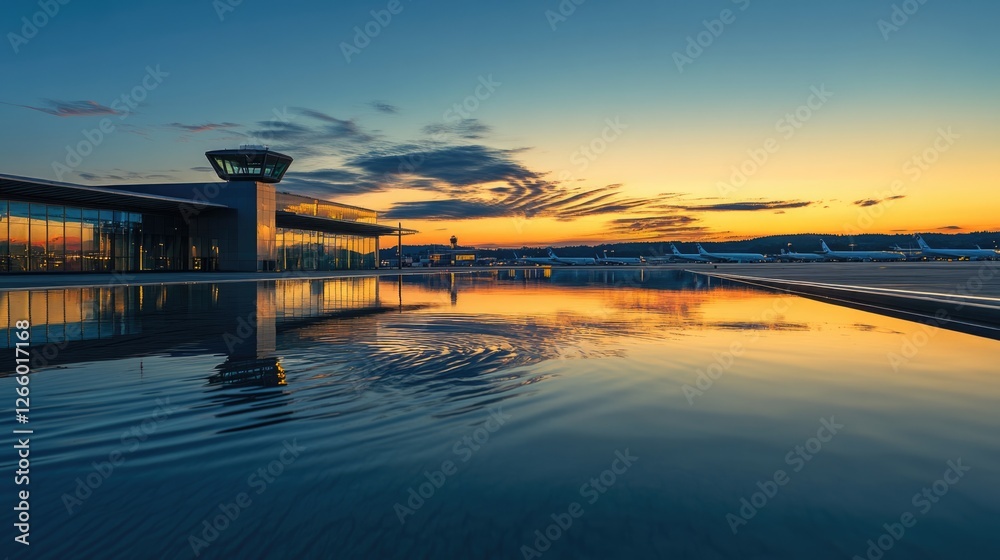 Sunset Reflection at the Airport: Golden Hour Hues Sunset Reflection at the Airport: Golden Hour Hues