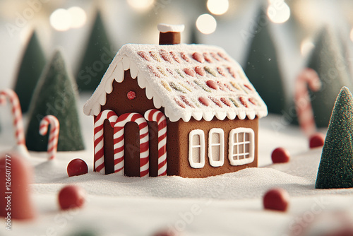 Gingerbread House in a Snowy Christmas Scene, Festive and Enchanting