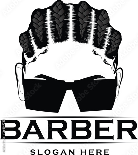 Black african american afro male vector silhouette with curls hair style - barber logo illustration