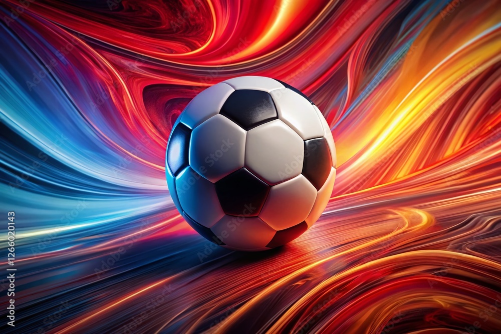 Obraz premium Panoramic Soccer Ball on Abstract Red Background - Vibrant Sports Photography