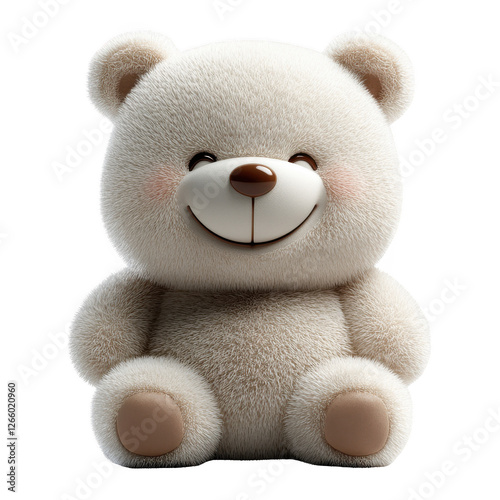3D A white stuffed animal bear with a smile isolated on transparent background.PNG