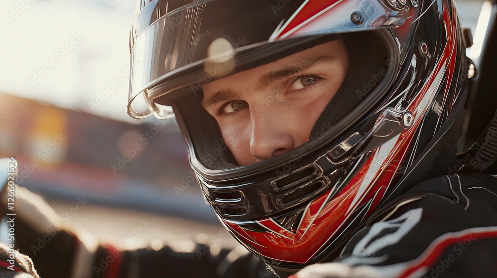 Close-up of Racer Wearing Helmet Close-up of Racer Wearing Helmet