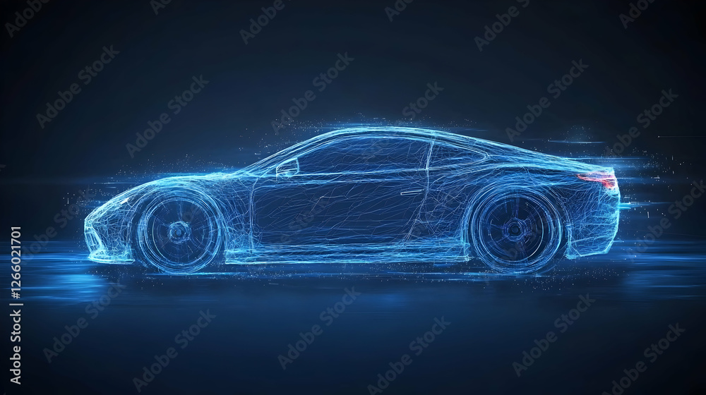 Naklejka premium Futuristic car outline, abstract design, digital art, graphic, technology