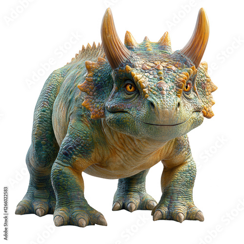 3D Ancient Horned Dinosaur Character Isolated on Transparent Background.PNG photo