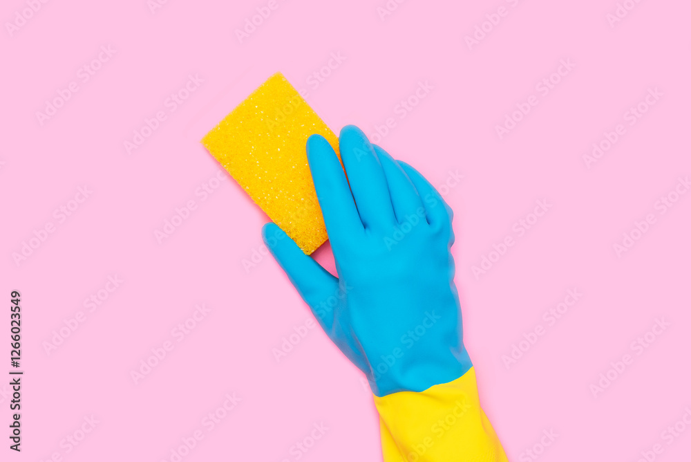 Cleaning services, hand with a yellow sponge Cleaning services, hand with a yellow sponge