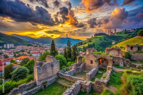 Panoramic View of Historic Taslihan Ruins, Sarajevo, Bosnia and Herzegovina - Ancient Stone Architecture photo