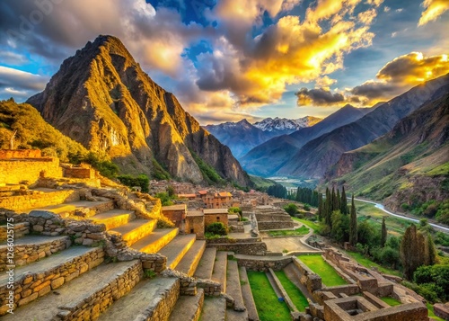 Panoramic View of Ollantaytambo Ruins & Sacred Valley, Peru - Ancient Inca City Landscape photo