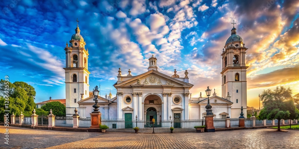 Panoramic View of Recoleta Basilica, Buenos Aires, Argentina: Majestic Architecture and Sky