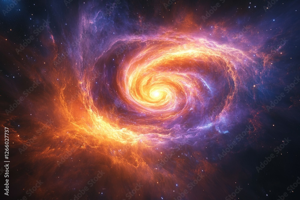 A fiery cosmic swirl, a nebula's vibrant heart ablaze in swirling orange and purple hues. A fiery cosmic swirl, a nebula's vibrant heart ablaze in swirling orange and purple hues.