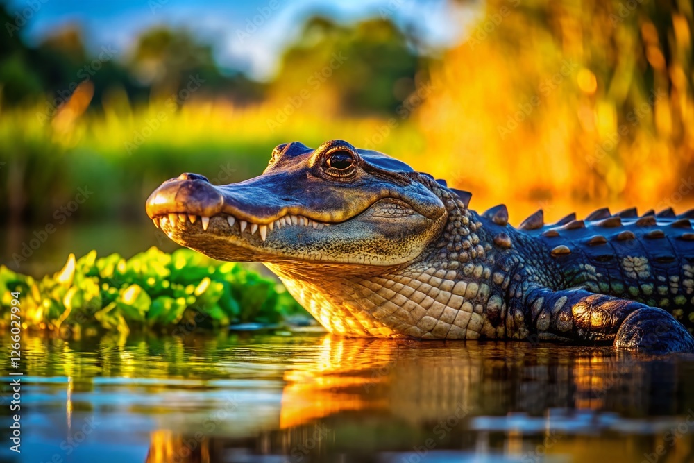 Obraz premium Pantanal Alligator: Majestic Reptile in Brazilian Wetland, Wildlife Photography