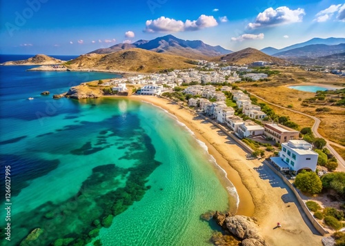Panormos Beach, Naxos, Greece: Aerial View of Stunning Cycladic Coastline photo