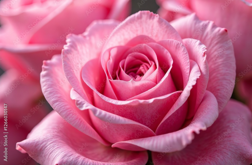 Fototapeta premium Bush large pink roses, blooming flower outside garden, close-up. AI Generative