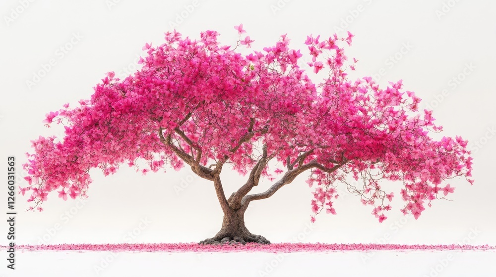 Fototapeta premium A fully grown kachnar tree with pink orchid-like flowers, isolated on a white background. No people, no text.