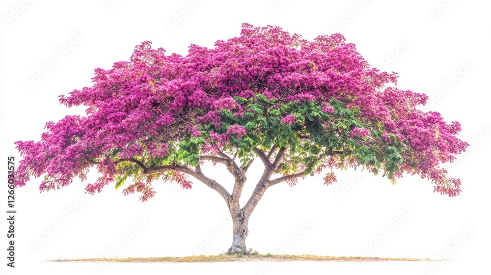 Fototapeta premium A fully grown kachnar tree with pink orchid-like flowers, isolated on a white background. No people, no text.
