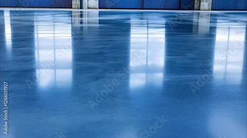 Wallpaper Mural A smooth, reflective ice surface, likely from an ice skating rink, with reflections of surrounding structures. Torontodigital.ca