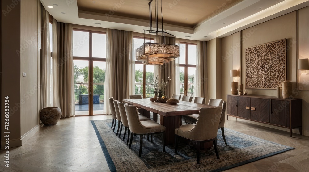 Luxury Modern Dining Room Design with Wooden Table and Chandelier Luxury Modern Dining Room Design with Wooden Table and Chandelier