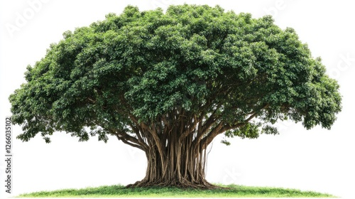 A mature arjuna tree with long narrow leaves and a sturdy trunk, isolated on a white background. No people, no text.